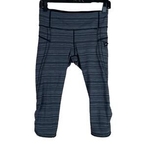 Lululemon Run Top Speed Crop Leggings Cyber Stripe Deep Coal Black Size 6